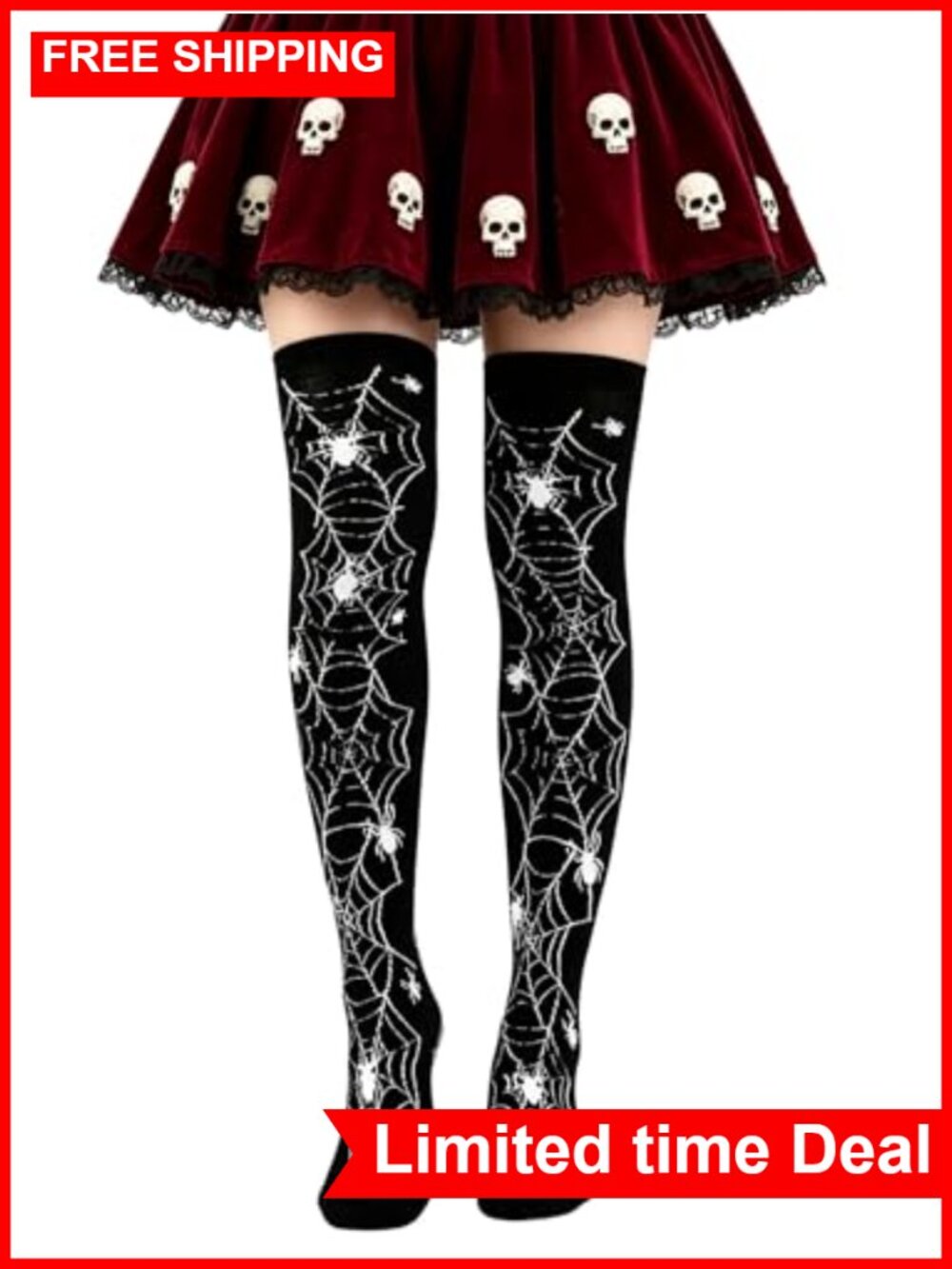 Women's Knee High Spider Web Socks Halloween Costume Novelty Long Stockings 2